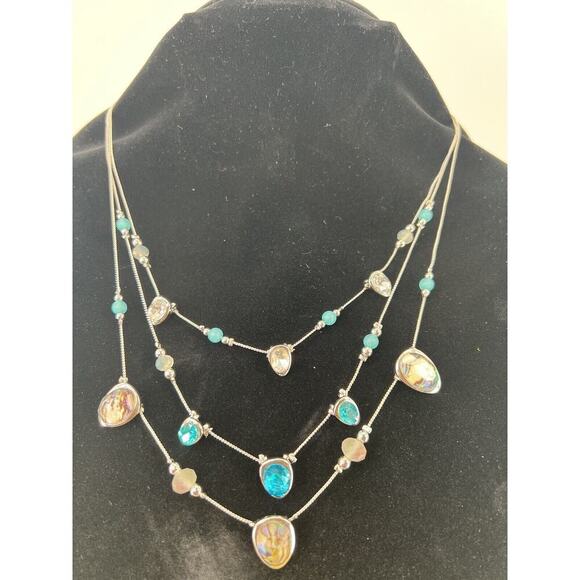 Ballet Teal Pearl Stone Three-Strand Fashion Statement Necklace Jewelry NEW - Picture 10 of 11